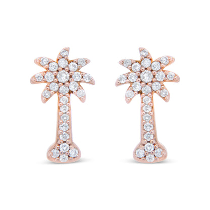 Aretes con poste de oro rosa de 10K y diamantes de 1/4 Cttw con forma de palmera (color H-I, claridad I1-I2)