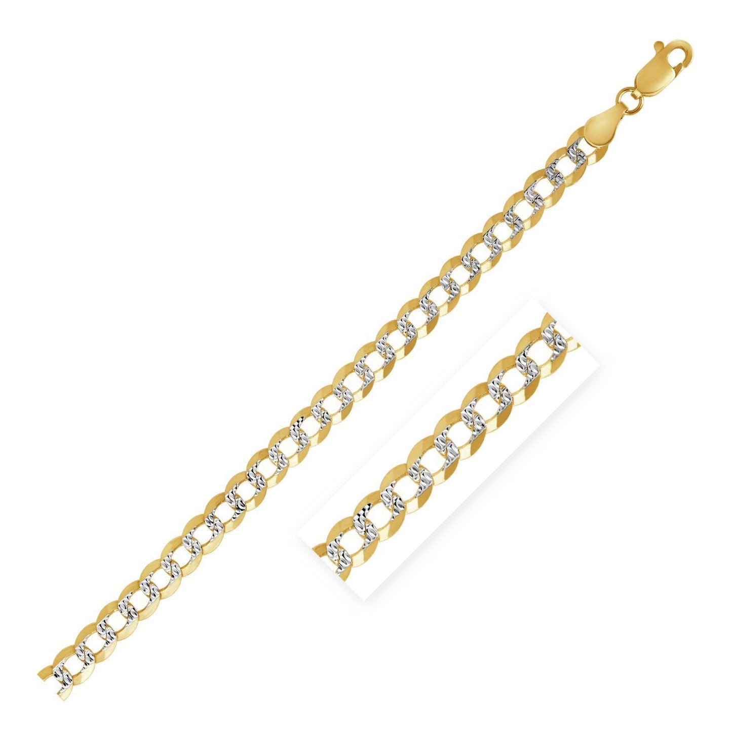 Cadena barbada Pave de oro de dos tonos de 14k y 3.2 mm