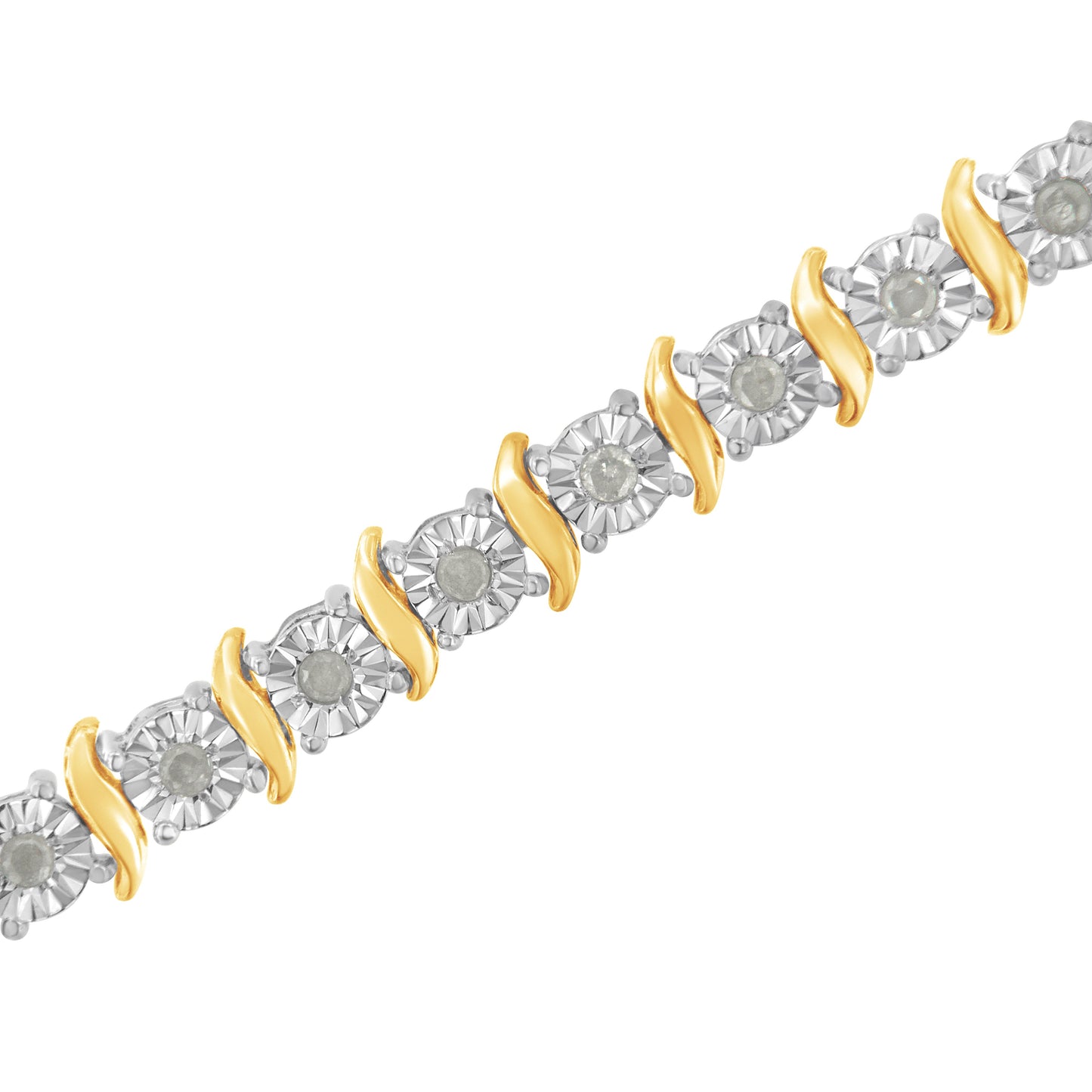 Pulsera de tenis con eslabones curvados en S con efecto milagroso de diamantes de 1,0 quilates (color I-J, claridad I3) en oro amarillo de 10 quilates y plata de ley .925 de dos tonos - 7"