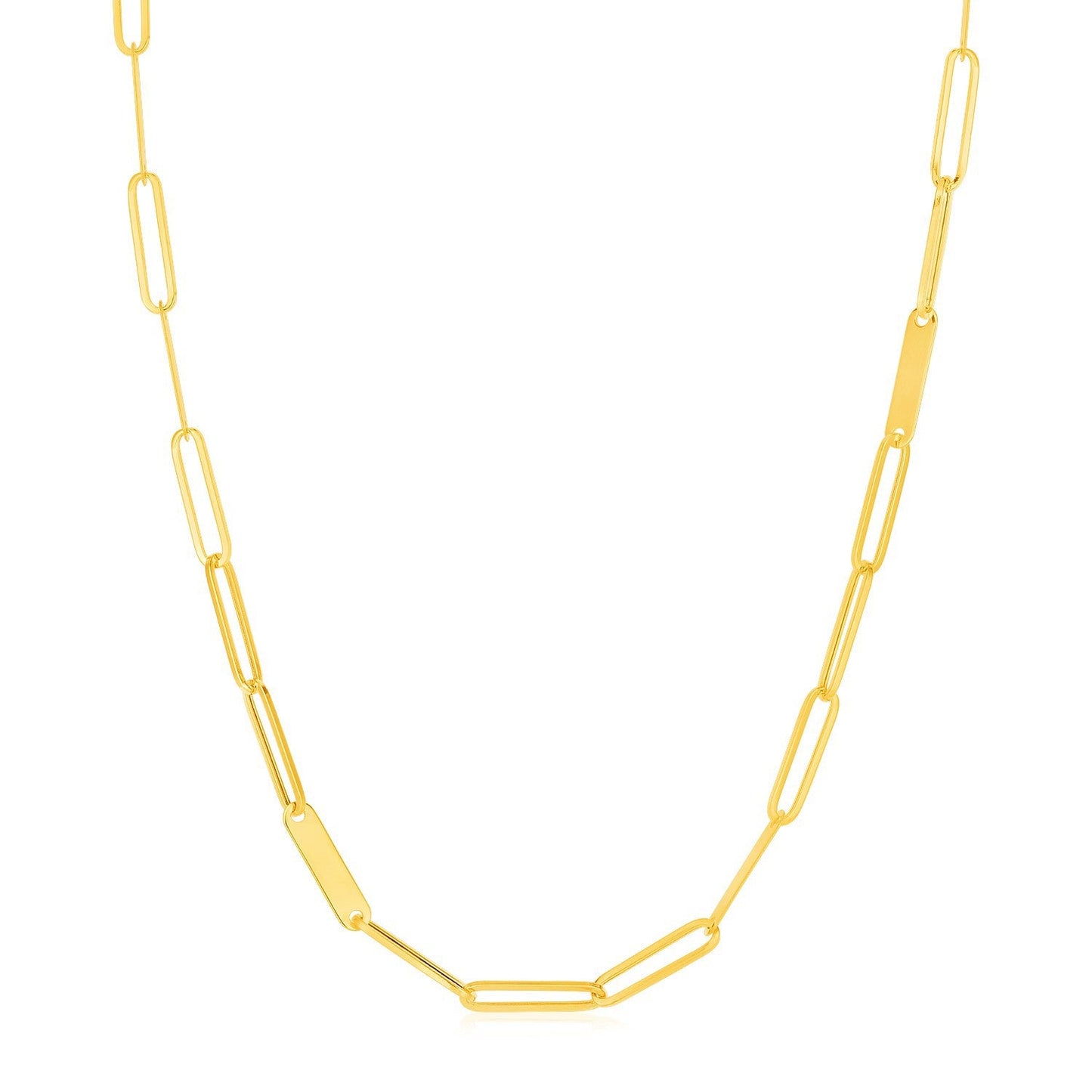 Cadena de eslabones tipo Paperclip alternados con barras de oro en oro amarillo de 14k