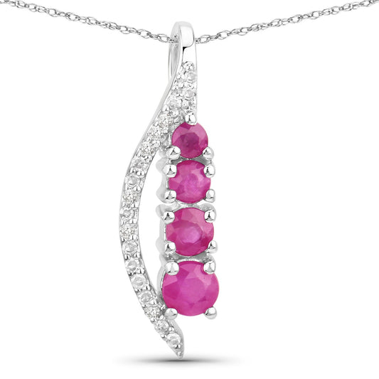 Colgante de oro blanco de 14 quilates con rubí auténtico de 0,43 quilates y diamantes blancos