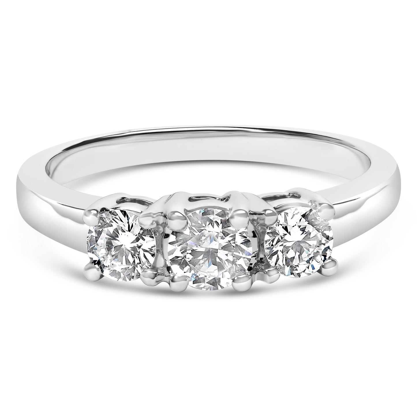 Anillo de oro blanco de 14K con 3 diamantes creados en laboratorio de 3/4 Cttw (color F-G, claridad VS2-SI1) - Talla 7