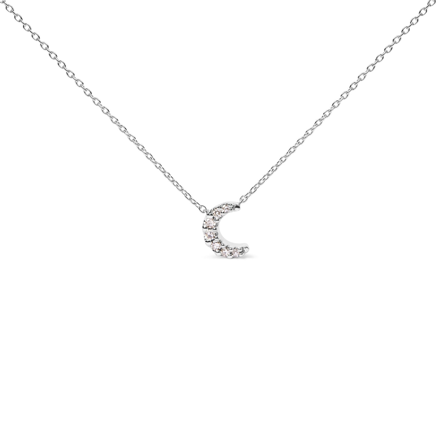 Collar con colgante de luna creciente de oro blanco de 10K con acentos de diamantes de 18 pulgadas (color H-I, claridad I1-I2)