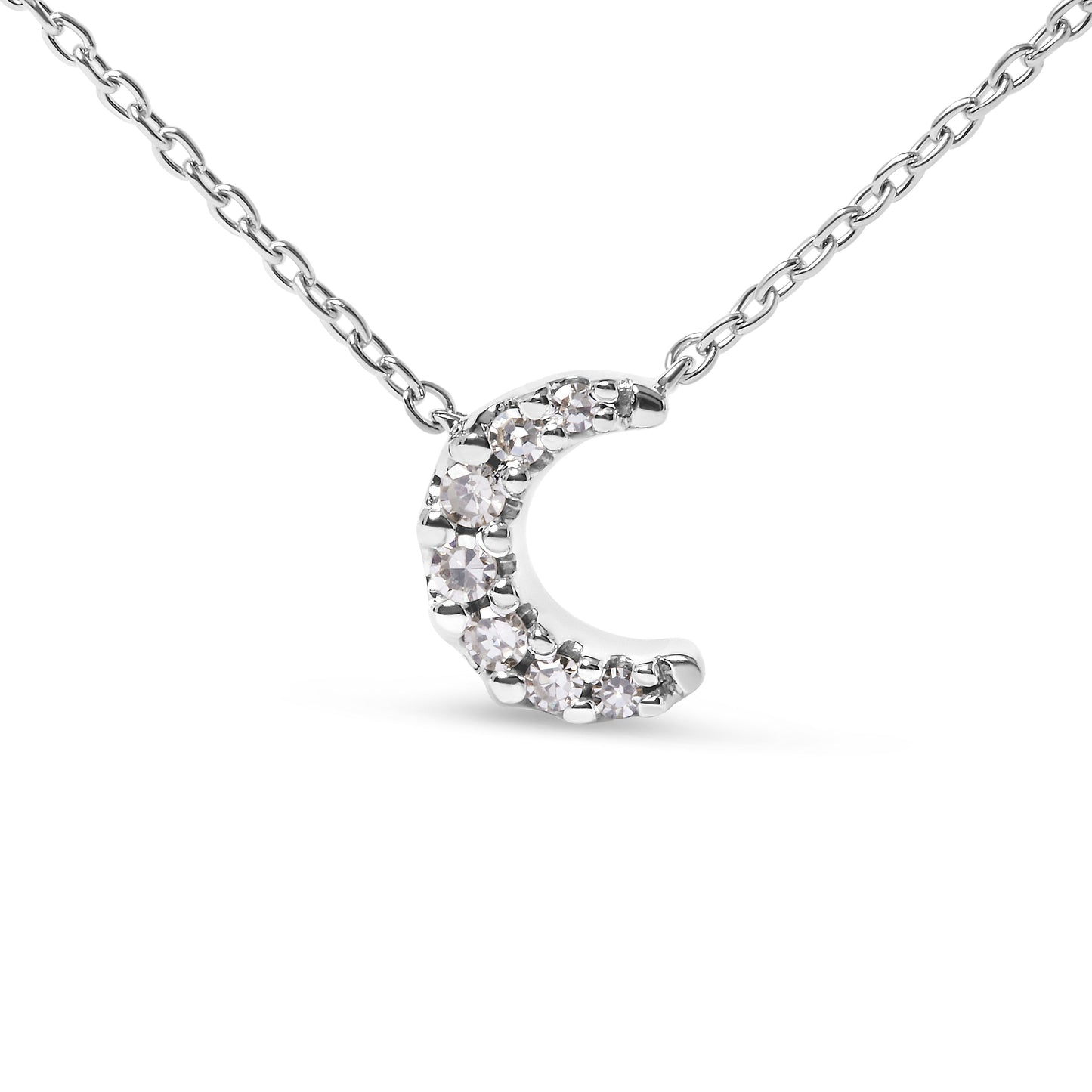Collar con colgante de luna creciente de oro blanco de 10K con acentos de diamantes de 18 pulgadas (color H-I, claridad I1-I2)