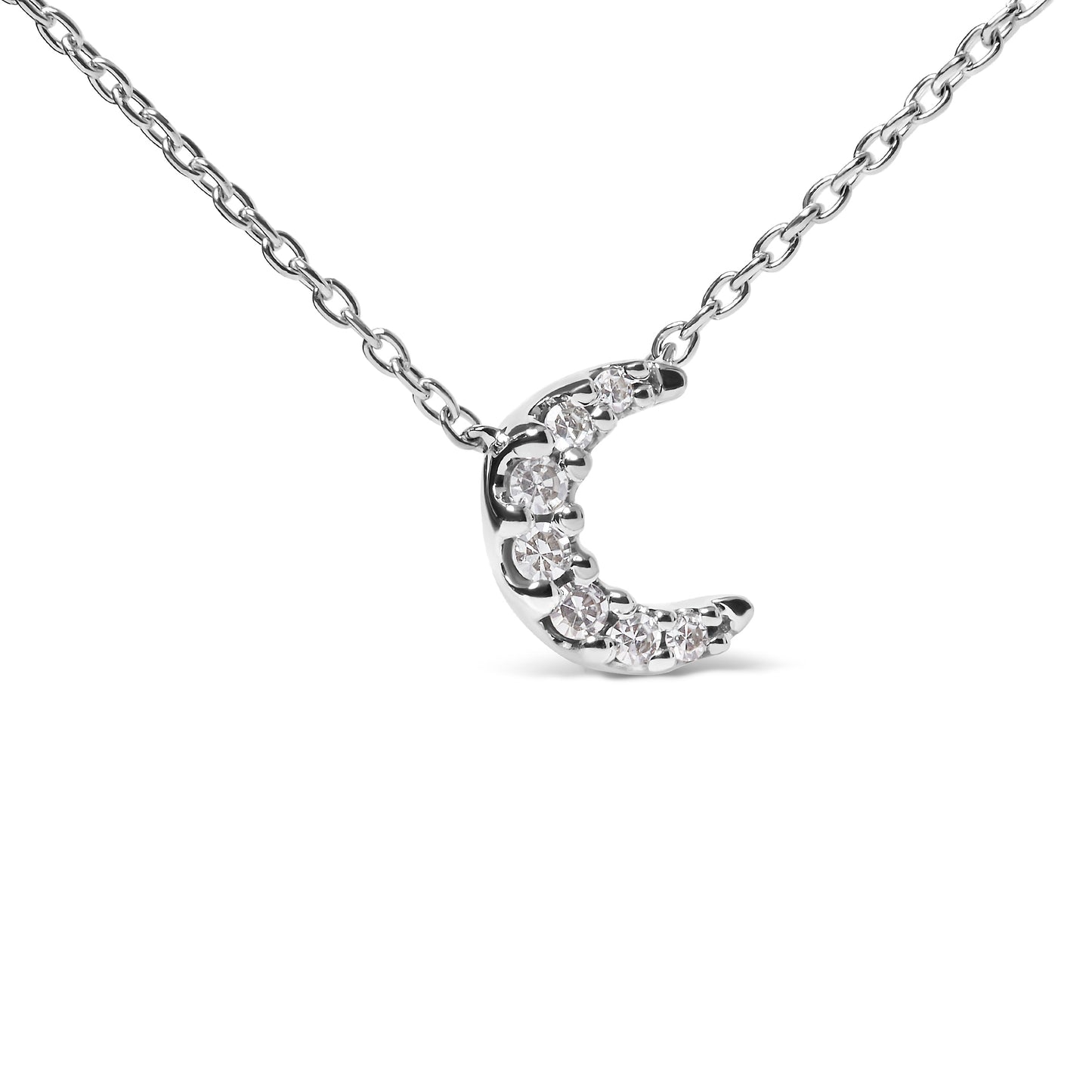 Collar con colgante de luna creciente de oro blanco de 10K con acentos de diamantes de 18 pulgadas (color H-I, claridad I1-I2)