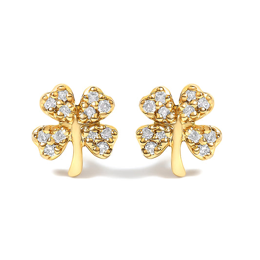Pendientes de trébol de cuatro hojas con acento de diamante de oro amarillo de 10K