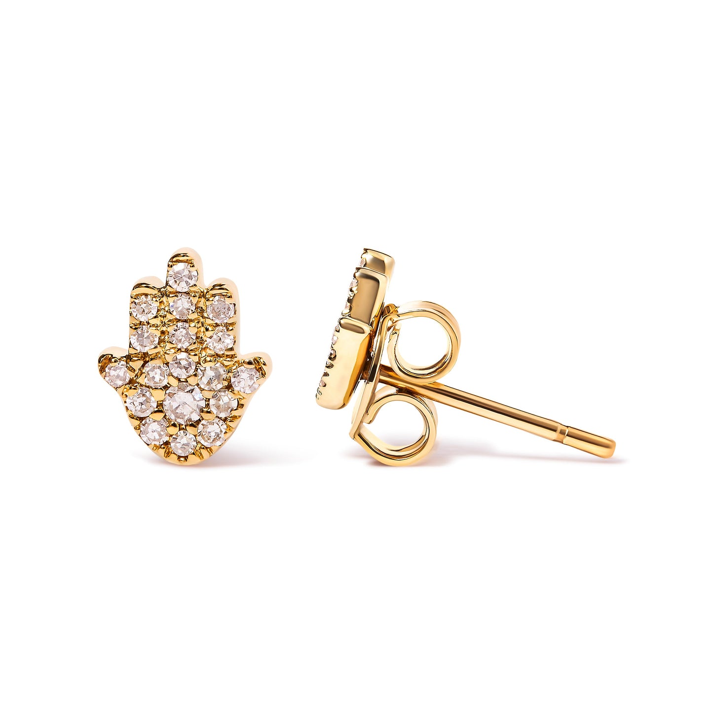 Pendientes de botón Jamsa con acento de diamante en oro amarillo de 10 K (color H-I, claridad I1-I2)