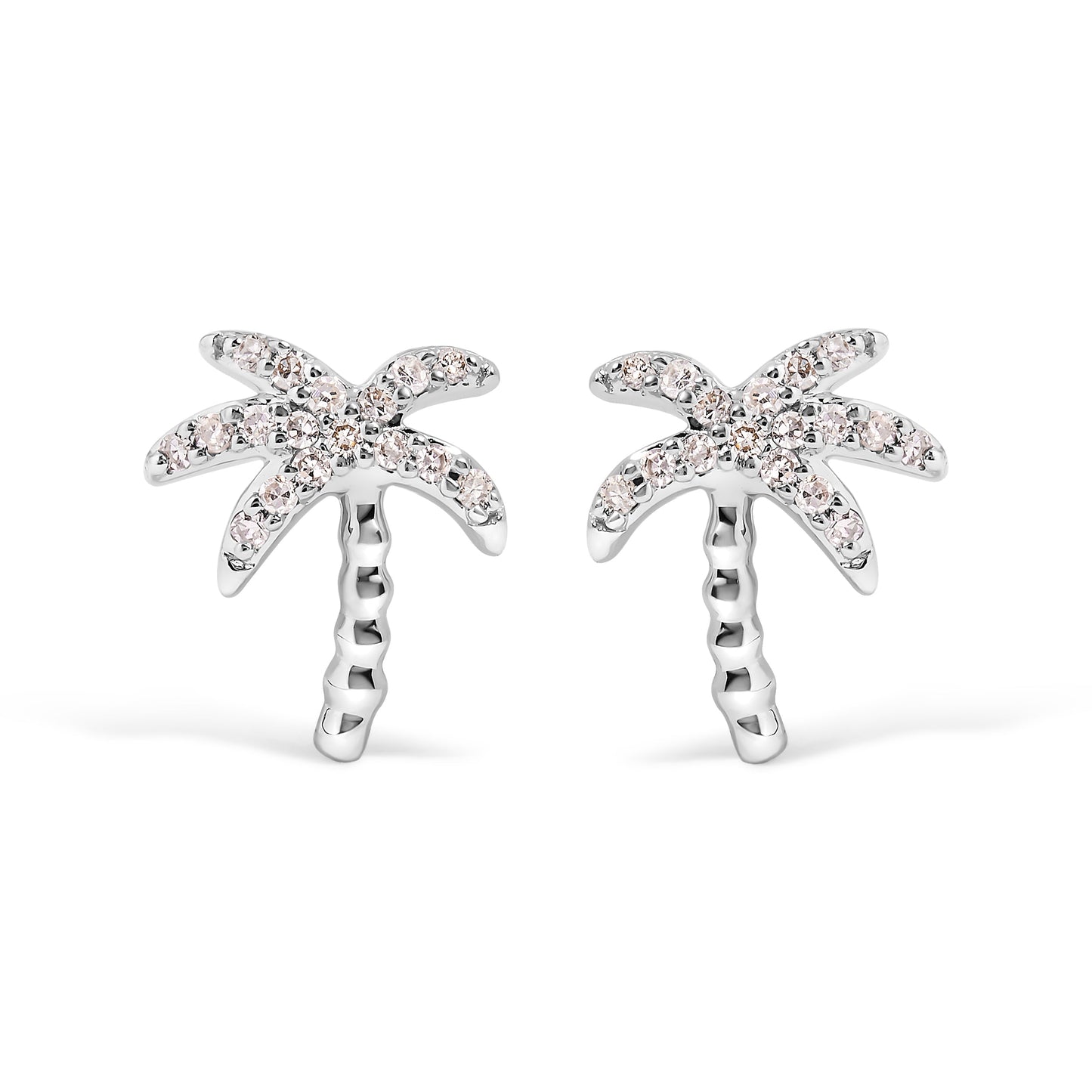 Pendientes de tuerca de oro blanco de 10 quilates con diamantes de 1/10 quilate y palma (Color H-I, Claridad I1-I2)