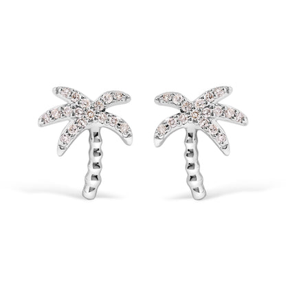 Pendientes de tuerca de oro blanco de 10 quilates con diamantes de 1/10 quilate y palma (Color H-I, Claridad I1-I2)
