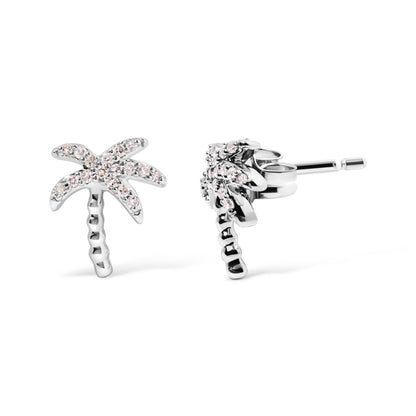 Pendientes de tuerca de oro blanco de 10 quilates con diamantes de 1/10 quilate y palma (Color H-I, Claridad I1-I2)