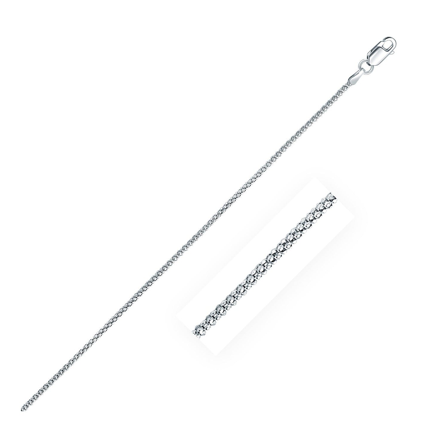 Cadena estilo palomitas de maíz de plata de ley de 1,8 mm chapada en rodio