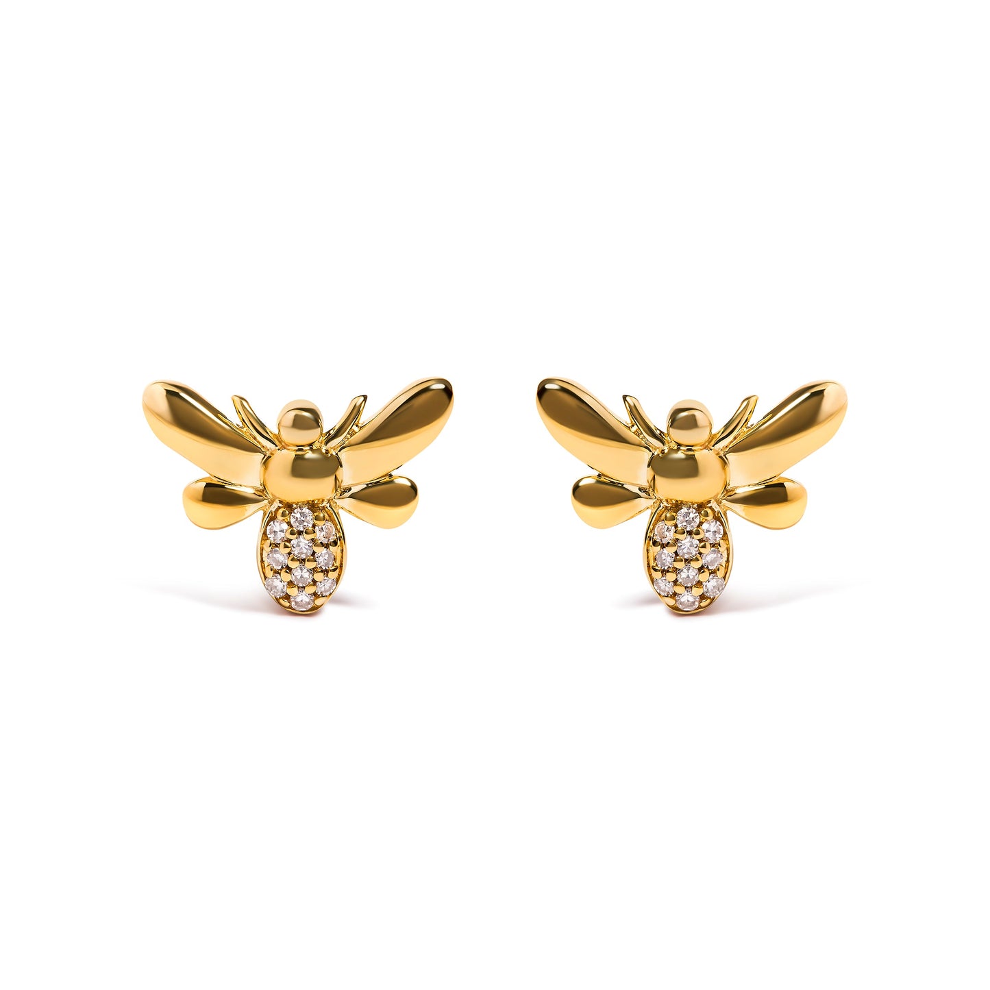 Pendientes de tuerca de abeja de oro amarillo de 10K con acento de diamante (color H-I, claridad I1-I2)