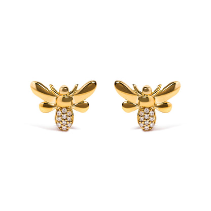 Pendientes de tuerca de abeja de oro amarillo de 10K con acento de diamante (color H-I, claridad I1-I2)