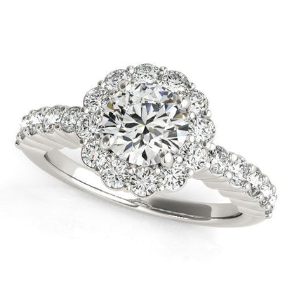 Anillo de compromiso de oro blanco de 14 quilates con diamantes de talla redonda con motivo floral (1 5/8 quilates en total)