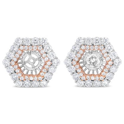 Anillo embellecedor para pendientes de tuerca redondos de 6 mm con doble halo de diamantes redondos de 1 7/8 Cttw de oro blanco y rosa de 14K (Color G-H, Claridad VS2-SI1)
