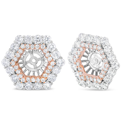 Anillo embellecedor para pendientes de tuerca redondos de 6 mm con doble halo de diamantes redondos de 1 7/8 Cttw de oro blanco y rosa de 14K (Color G-H, Claridad VS2-SI1)