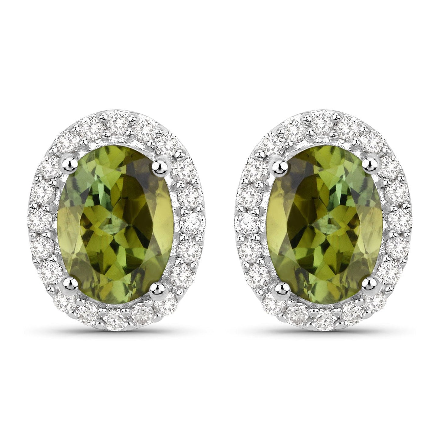 Pendientes de oro blanco de 14 quilates con turmalina verde auténtica de 1,92 quilates y diamantes blancos