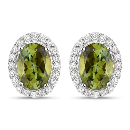 Pendientes de oro blanco de 14 quilates con turmalina verde auténtica de 1,92 quilates y diamantes blancos