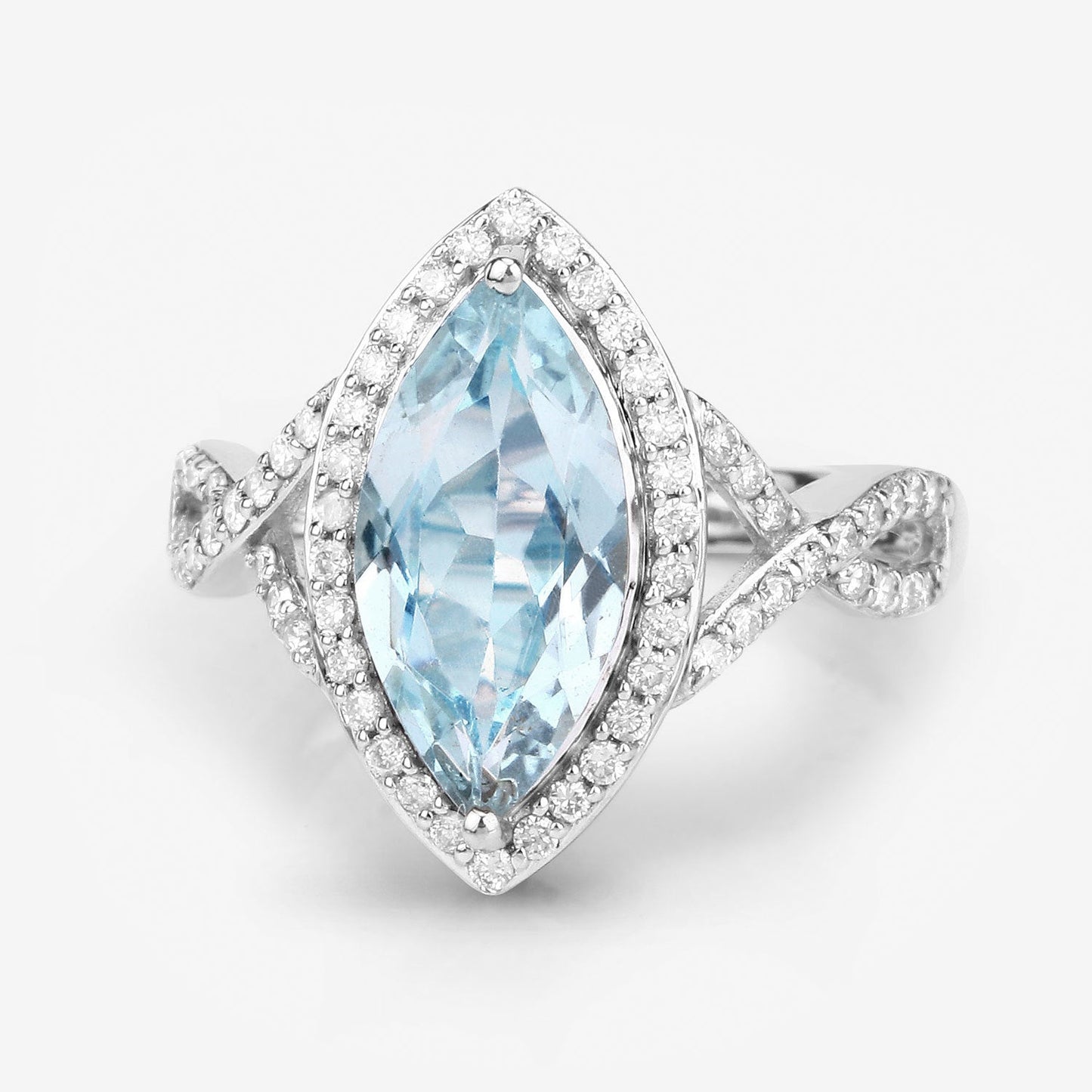 Anillo de oro blanco de 14K con aguamarina genuina de 2.24 quilates y diamantes blancos