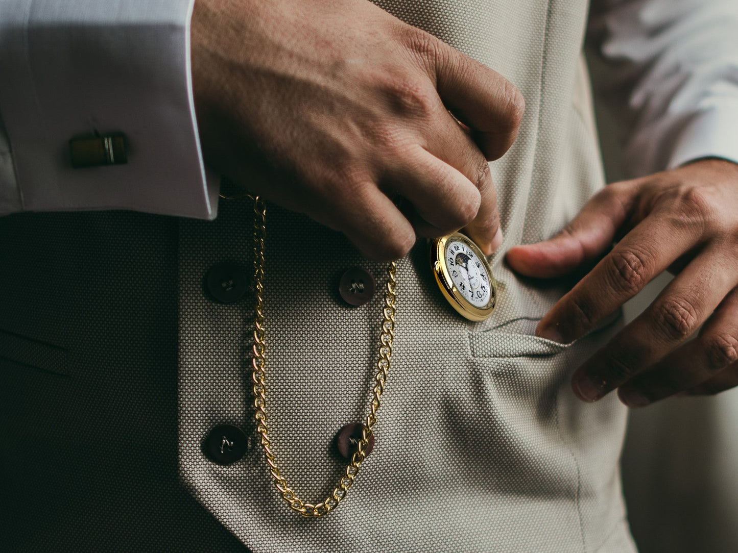 Peugeot Men's 14Kt Gold Plated Sun Moon Pocket Watch with Chain