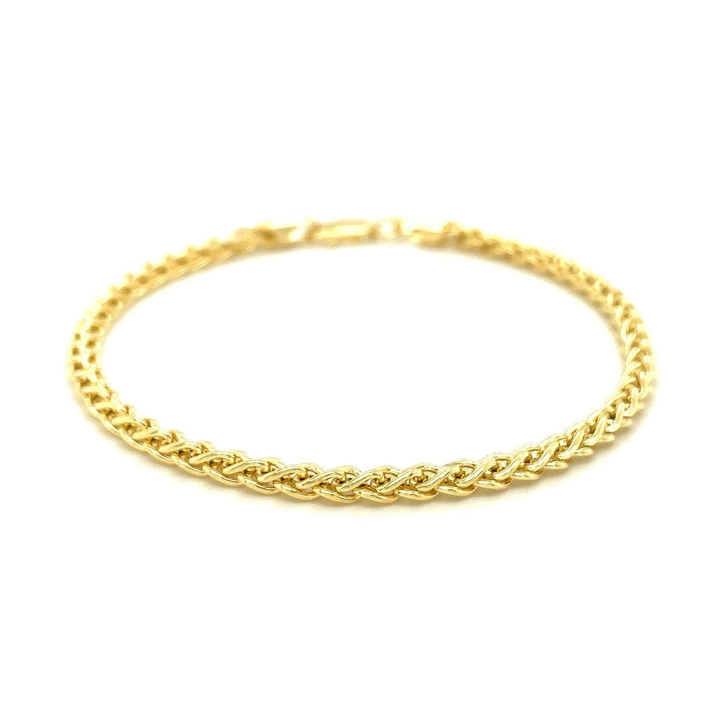 Pulsera de trigo ligera de oro amarillo de 14k y 3.3mm