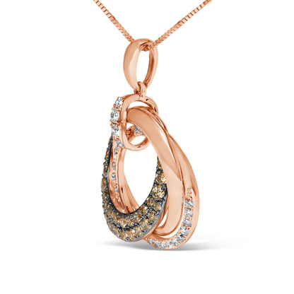 Collar con colgante de 18 pulgadas, aros entrelazados de oro rosa de 14K con diamantes marrones y blancos de 3/4 Cttw (color G-H, claridad SI2-I1)