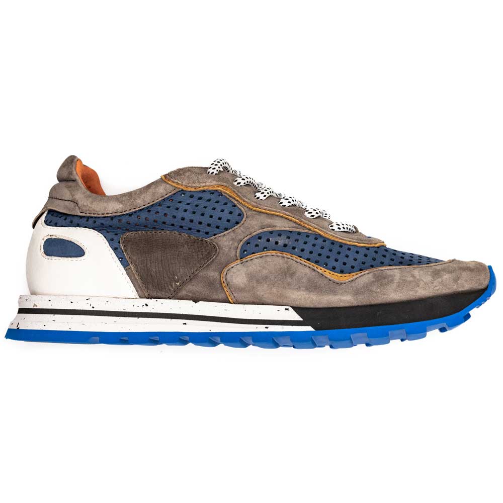 66-237-BLU RAYA Zapatillas italianas de piel de becerro perforada, azul/gris pardusco