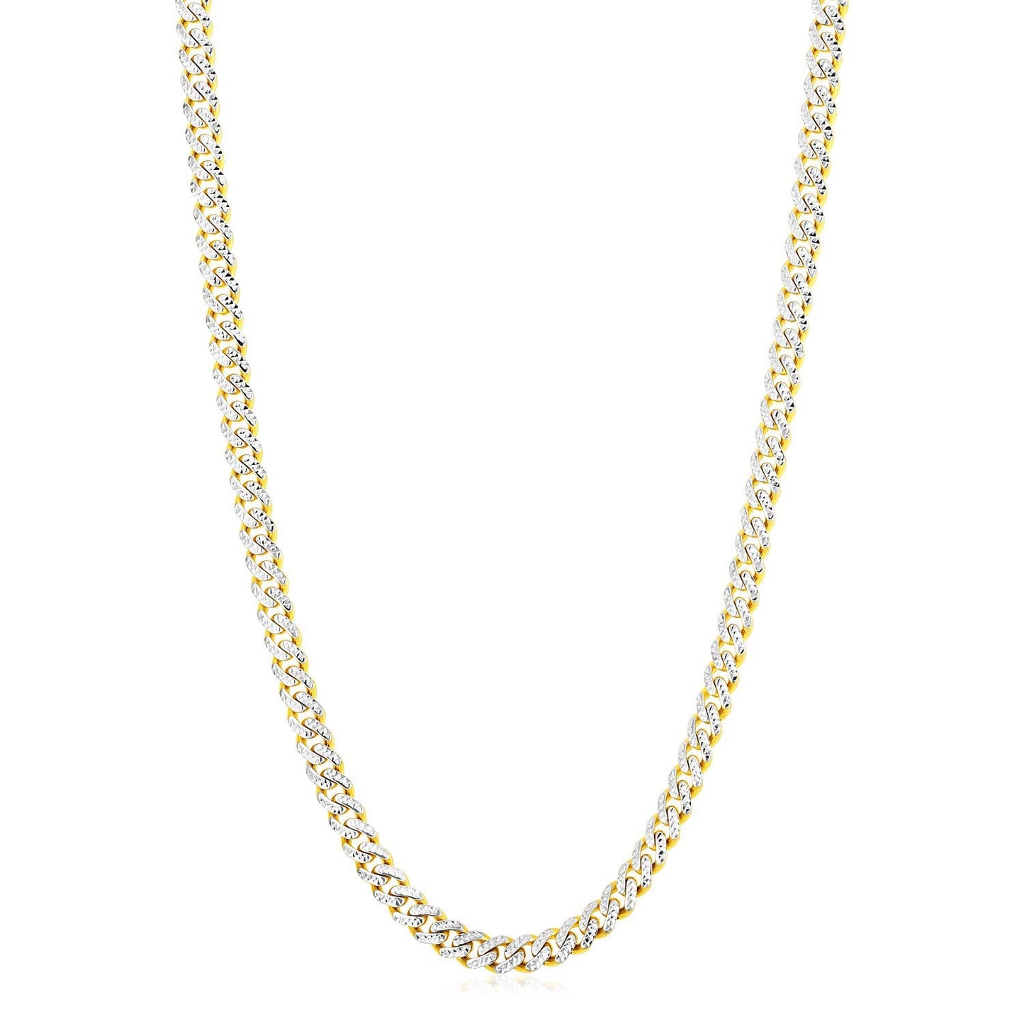 Cadena cubana Miami moderna y ligera de oro amarillo de 14k con pavé blanco de alto brillo (6.5mm)