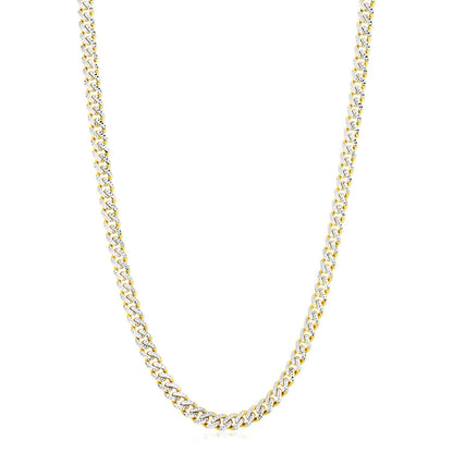 Cadena cubana Miami moderna y ligera de oro amarillo de 14k con pavé blanco de alto brillo (6.5mm)