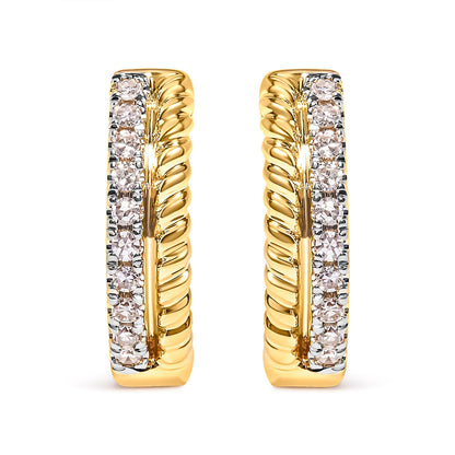 Pendientes de aro tipo Huggie de oro amarillo de 10K con diamante de 0,10 quilates en total y cuerda retorcida (color H-I, claridad I1-I2)