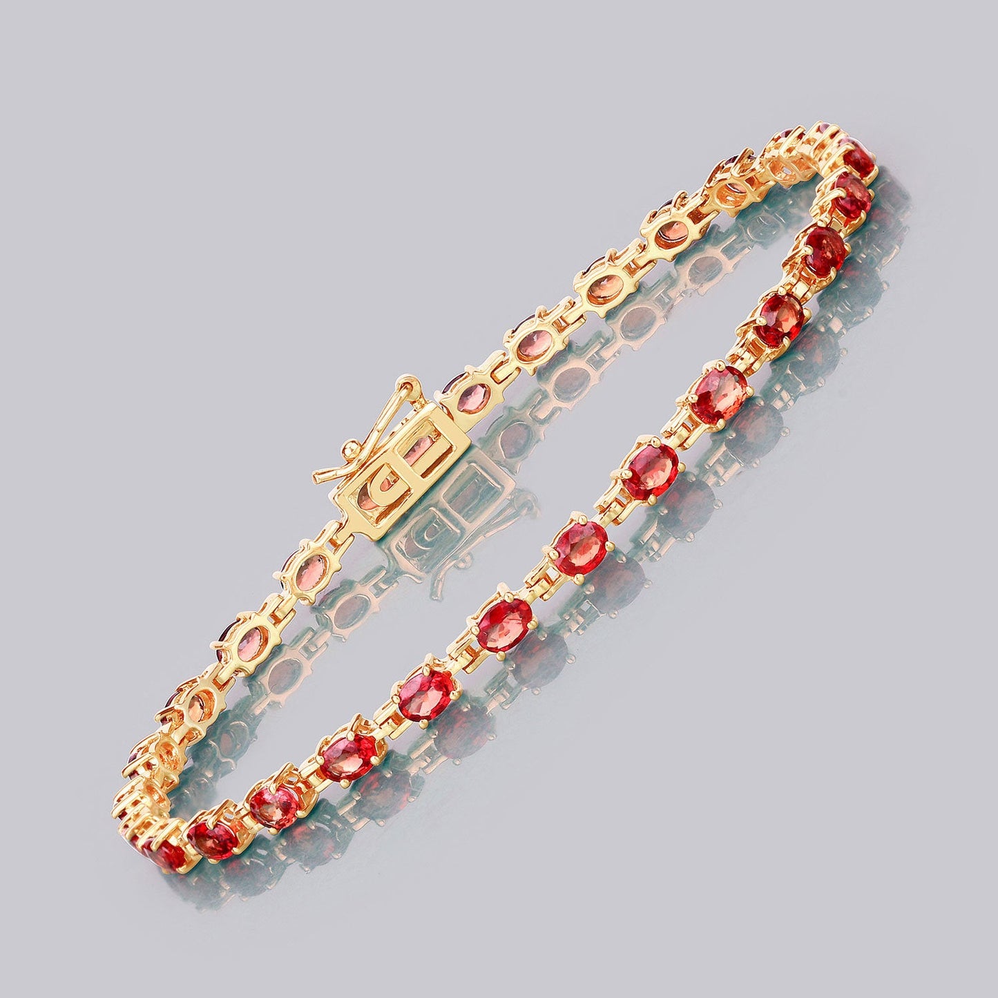 Pulsera de zafiro naranja genuino de 7.00 quilates de oro amarillo de 14 quilates