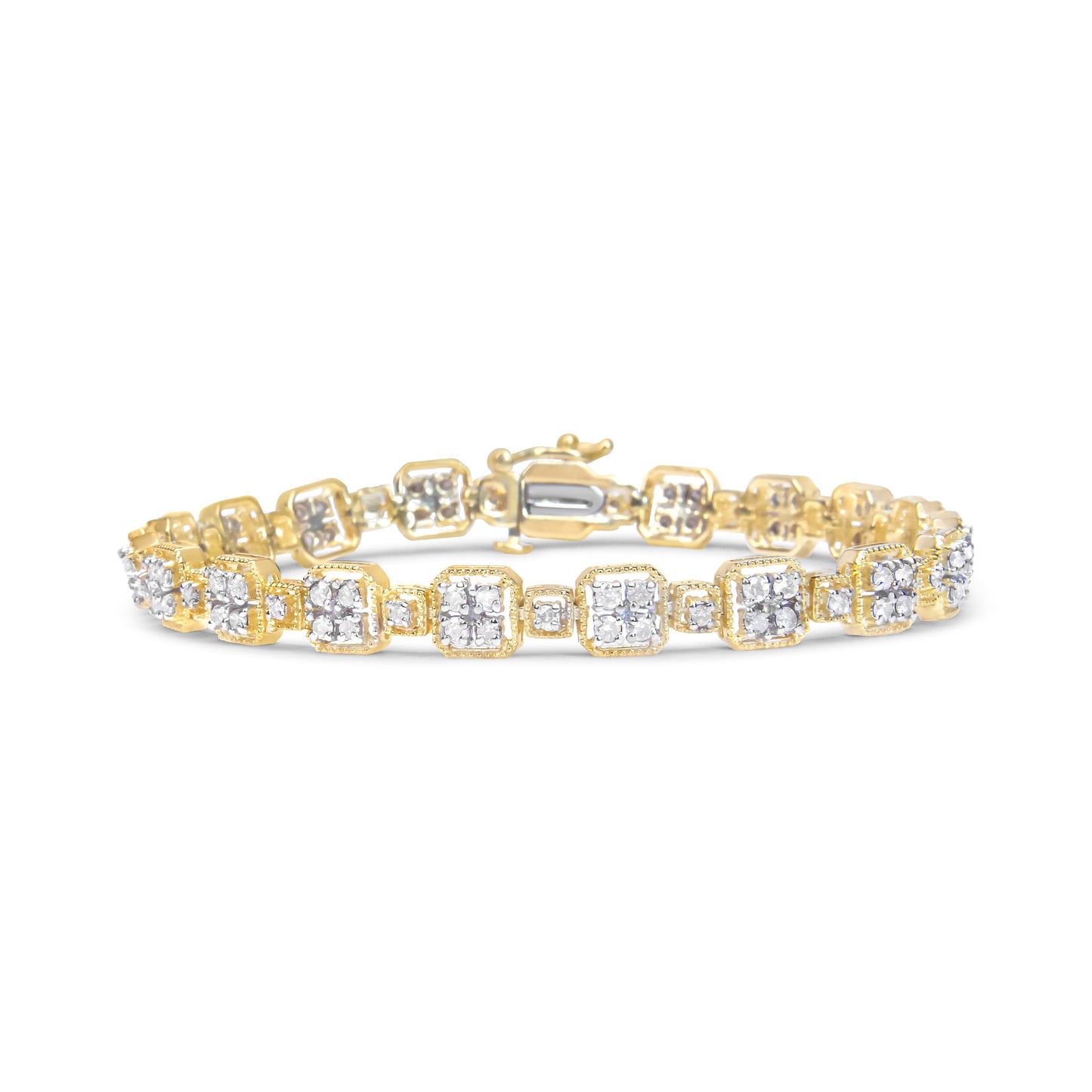 Pulsera de eslabones cuadrados con diamantes de oro blanco de 10 quilates y 2,0 quilates de peso total (color J-K, claridad I2-I3) - 7,25 pulgadas