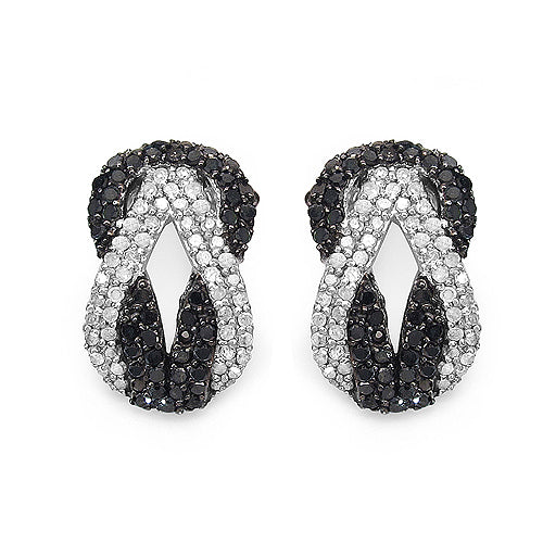 Aretes de Plata Esterlina .925 con Diamante Negro Genuino y Diamantes Blancos de 1.05 Quilates