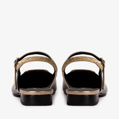 The Rosalinda Black Leather Women Flat Slingback Sandal