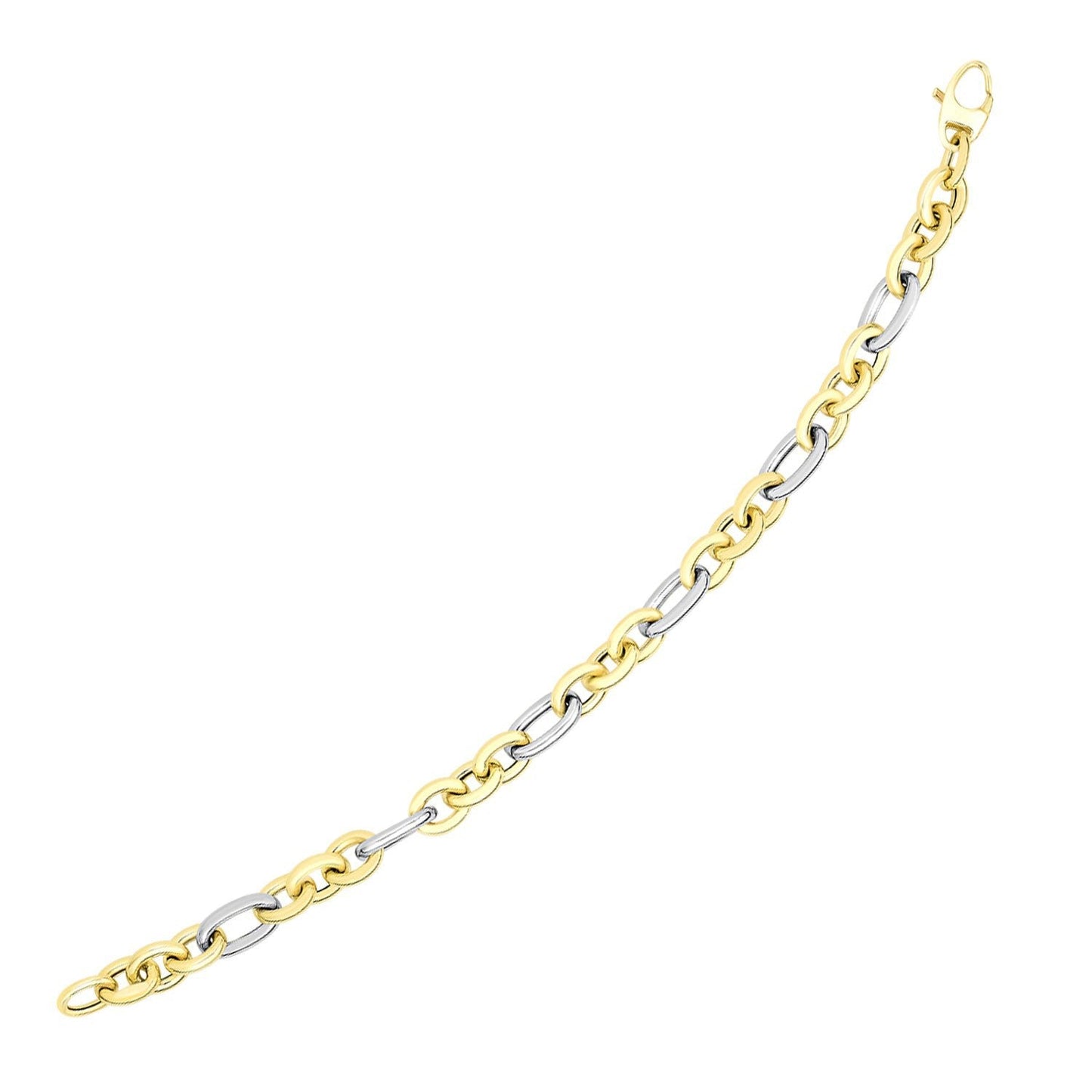 Pulsera de oro bicolor de 14k con eslabones ovalados de estilo largo y corto