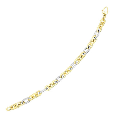 Pulsera de oro bicolor de 14k con eslabones ovalados de estilo largo y corto