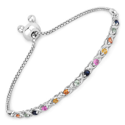 Pulsera de plata de ley .925 con zafiros múltiples auténticos de 0.88 quilates