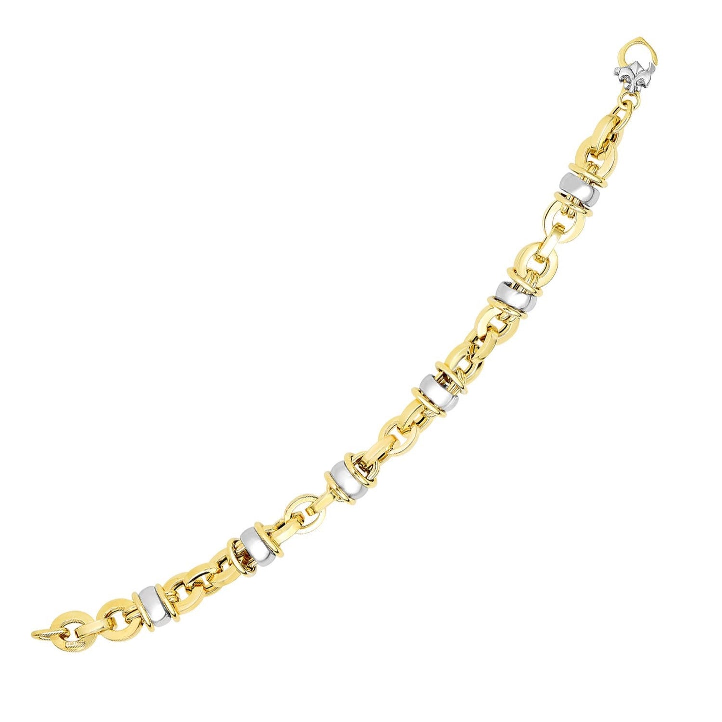Brazalete Ovalado de Oro Bicolor de 14k con Conectores de Barril