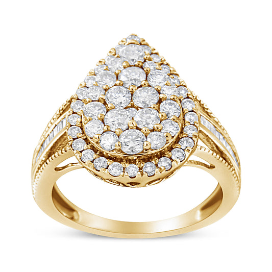 Anillo de cóctel de oro amarillo de 10K chapado en plata de ley .925 con diamantes de talla redonda de 1 1/2 quilates (color I-J, claridad I1-I2) - Talla 7