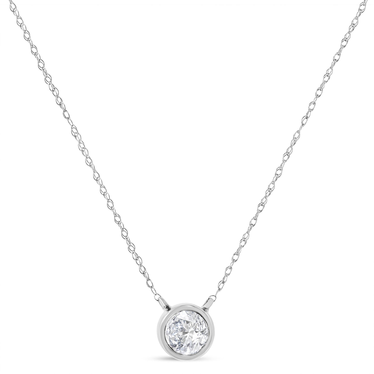 Collar con colgante de oro blanco de 14K con diamante de laboratorio de 1/2 ct. engastado en bisel moderno de 40.64 cm - 45.72 cm (color F-G, claridad VS2-SI1)