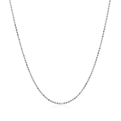Cadena de cuentas de oro blanco de 14k con corte de diamante de 1.0mm