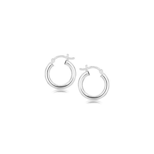 Pendientes de aro pulidos de plata de ley con baño de rodio (15mm)
