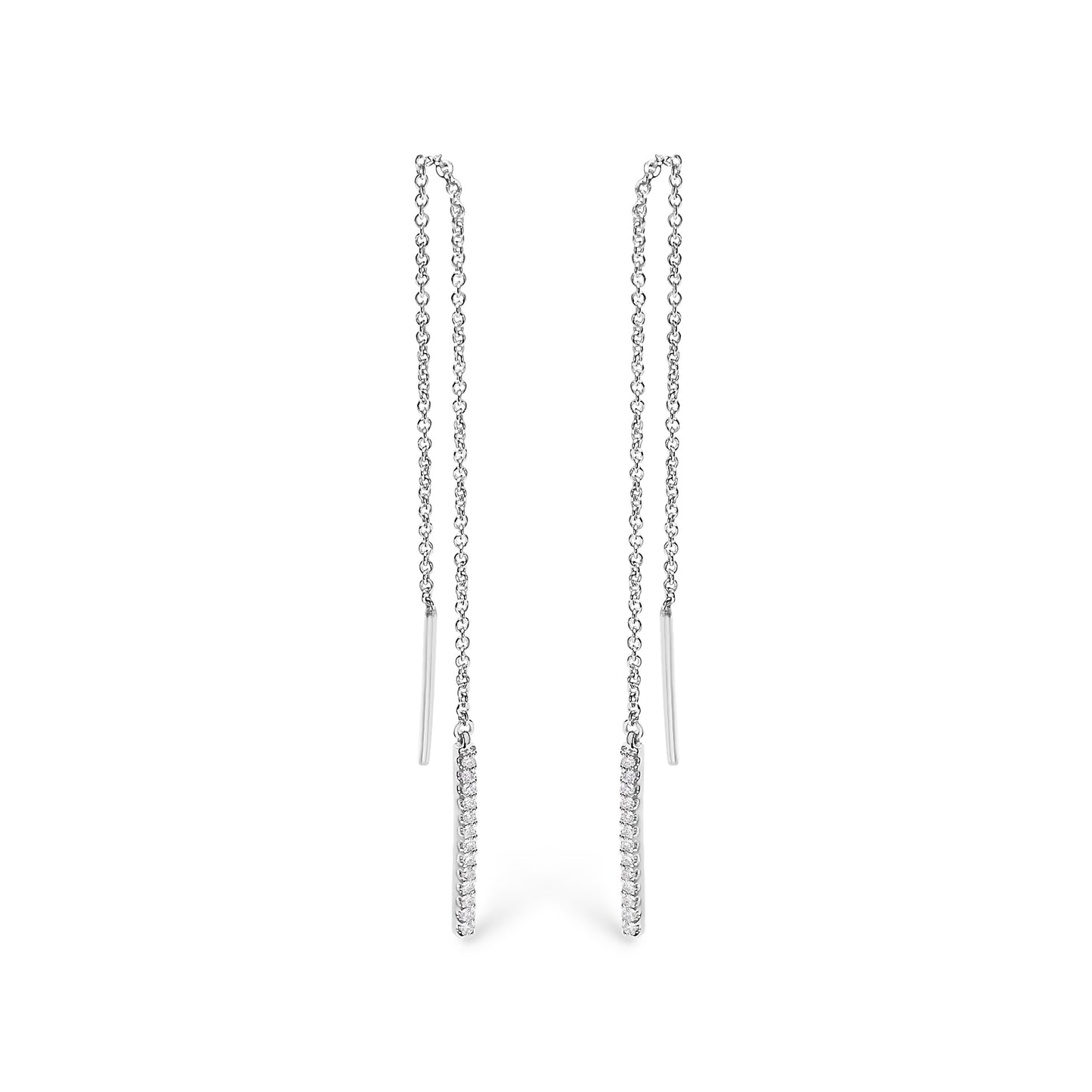 Pendientes enhebrados de oro blanco de 10 qt con diamantes de 1/10 Cttw