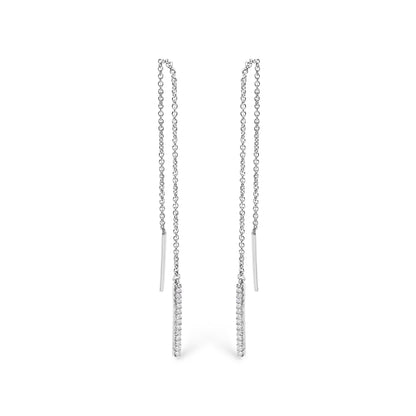 Pendientes enhebrados de oro blanco de 10 qt con diamantes de 1/10 Cttw