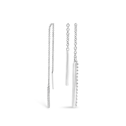 Pendientes enhebrados de oro blanco de 10 qt con diamantes de 1/10 Cttw