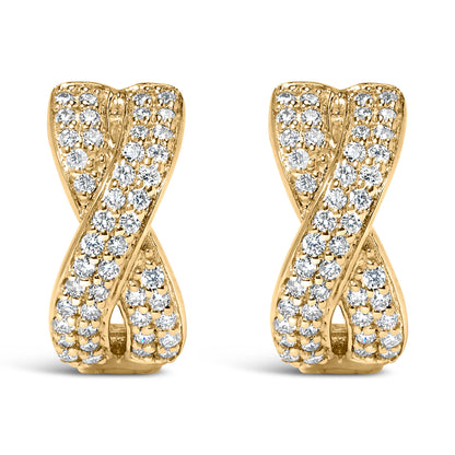 Pendientes de aro tipo Huggie de oro amarillo de 14 quilates con diamantes entrecruzados de 1/3 quilate en total (color G-H, claridad SI2-I1)