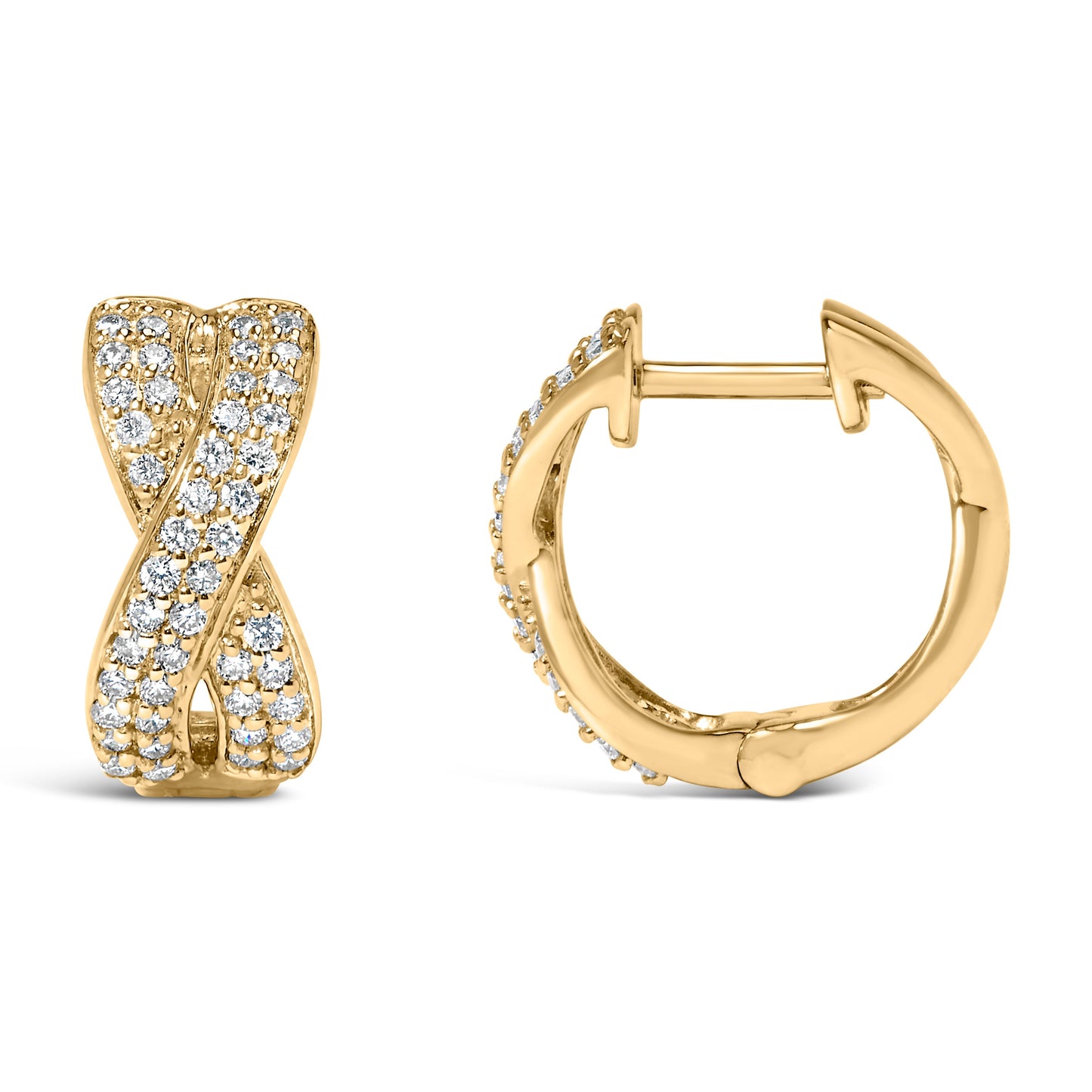Pendientes de aro tipo Huggie de oro amarillo de 14 quilates con diamantes entrecruzados de 1/3 quilate en total (color G-H, claridad SI2-I1)