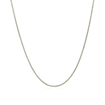 Cadena de trigo redonda de oro blanco de 14k con corte de diamante de 1.0mm
