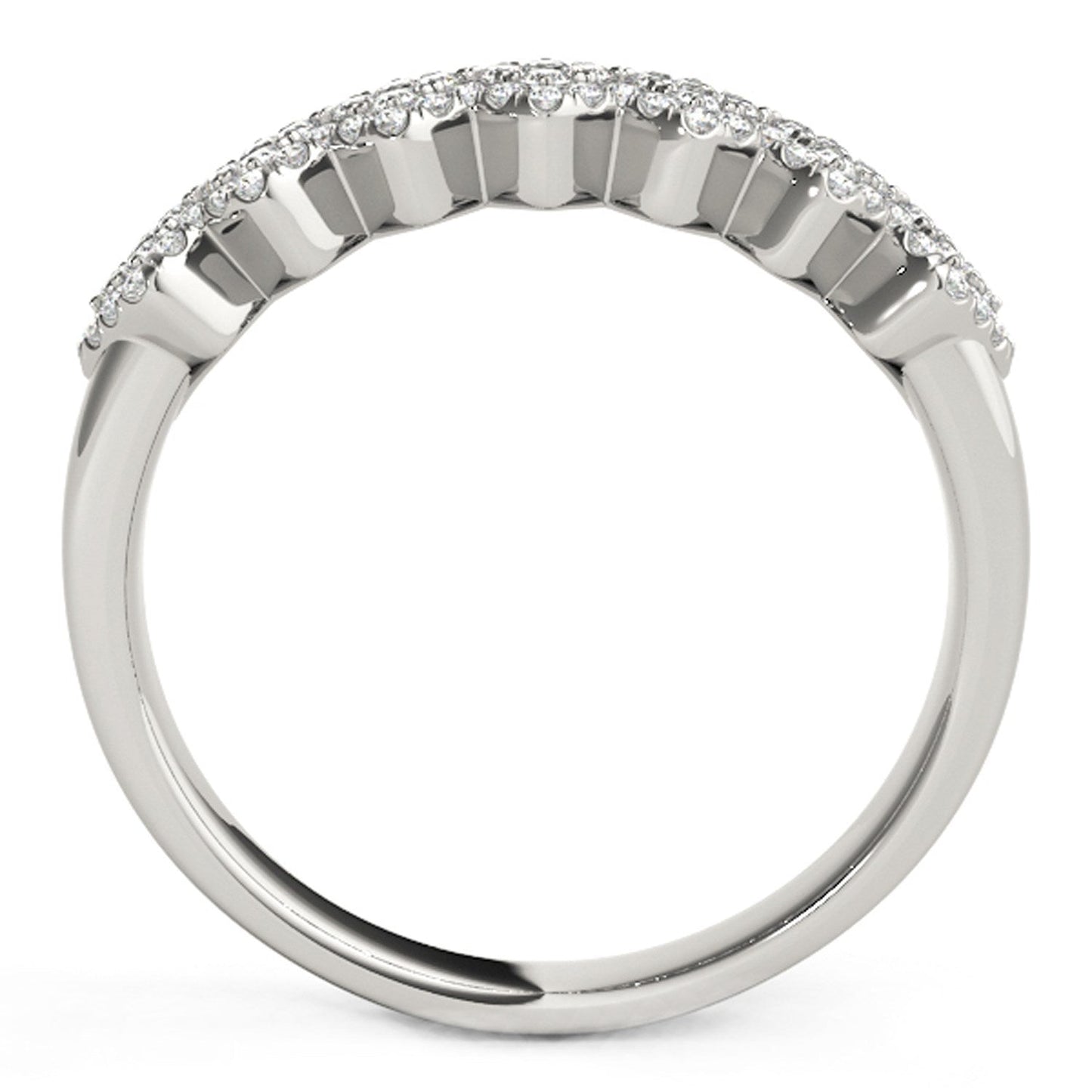 Anillo ancho con patrón multidiaogonal y diamantes en oro blanco de 14k (5/8 qt)