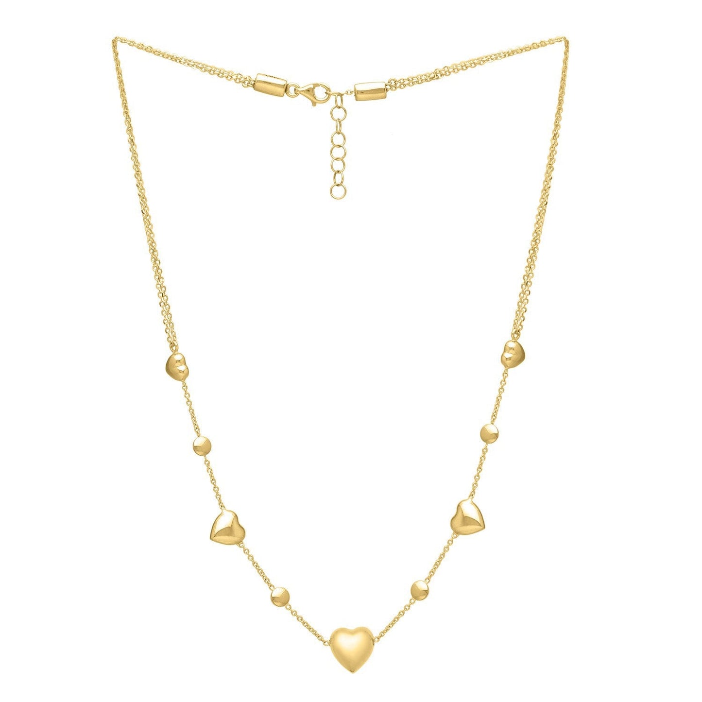 Collar Ajustable de Corazón Inflado de Oro Amarillo de 14k